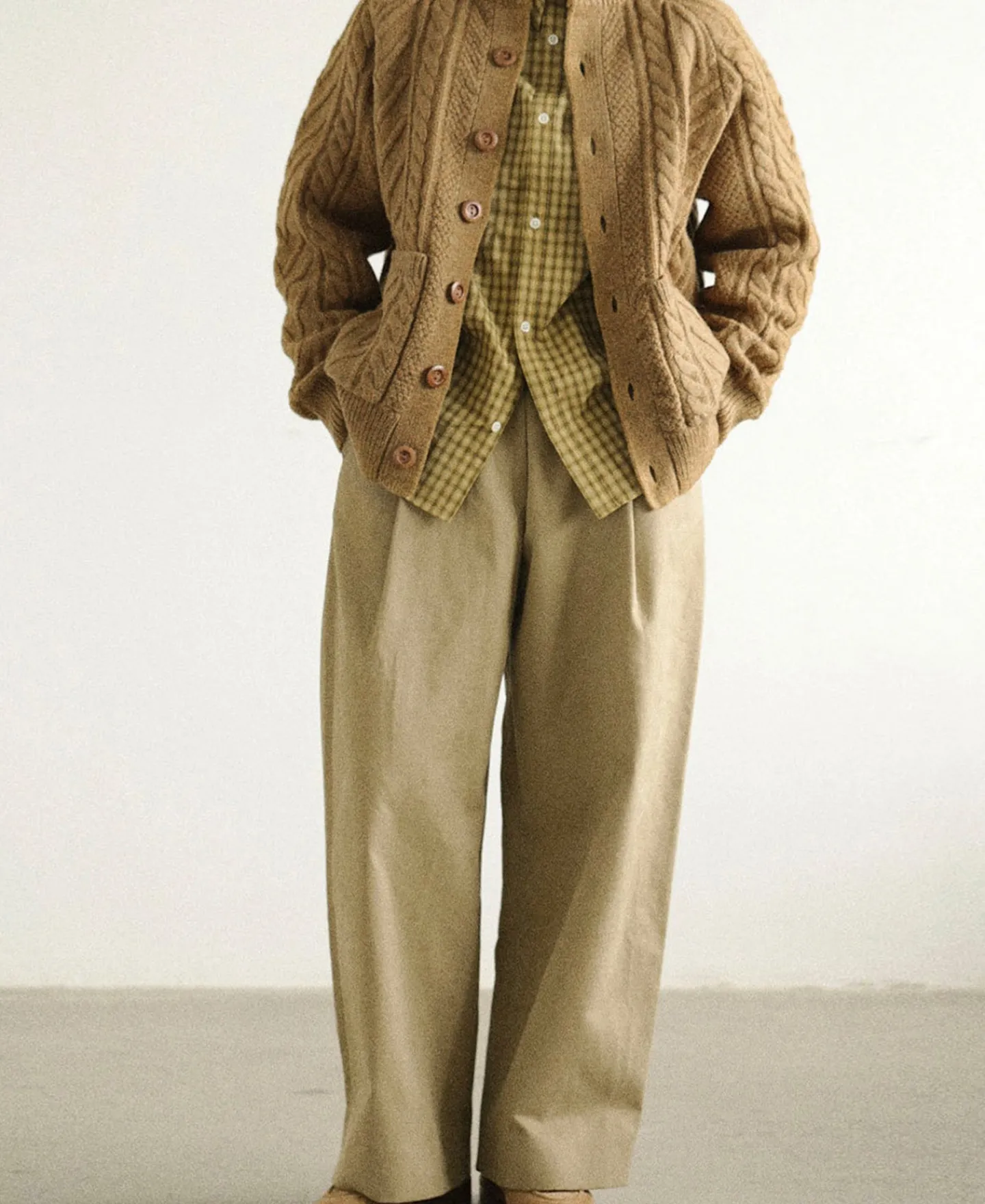 Outlet Cable Knit Round Collar Cardigan - Ginger Knitwear&sweaters