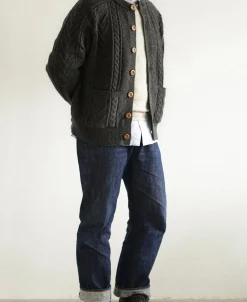 Fashion Cable Knit Round Collar Cardigan - Dark Gray Knitwear&sweaters