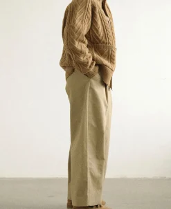 Outlet Cable Knit Round Collar Cardigan - Ginger Knitwear&sweaters