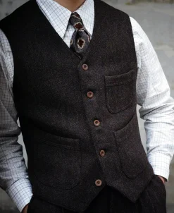 Clearance Chocolate Brown Tweed Hunting Vest Waistcoats