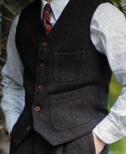 Clearance Chocolate Brown Tweed Hunting Vest Waistcoats
