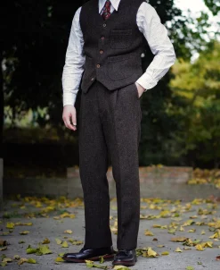 Clearance Chocolate Brown Tweed Hunting Vest Waistcoats