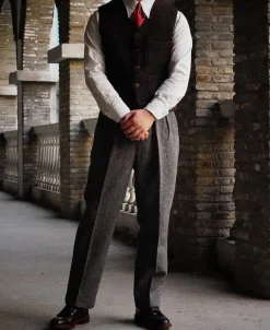 Clearance Chocolate Brown Tweed Hunting Vest Waistcoats