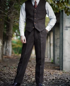 Clearance Chocolate Brown Tweed Hunting Vest Waistcoats