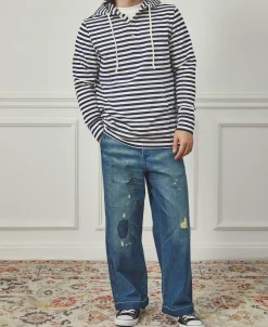 Fashion Classic Fit Breton Stripe Cotton Jersey Hoodie Sweatshirts&hoodies