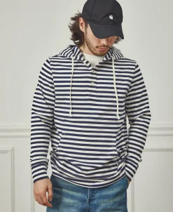 Fashion Classic Fit Breton Stripe Cotton Jersey Hoodie Sweatshirts&hoodies