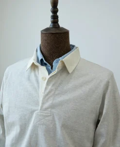 New Classic Fit Jersey Tubular Rugby Shirt - Beige Gray Polo Shirts | T-shirts