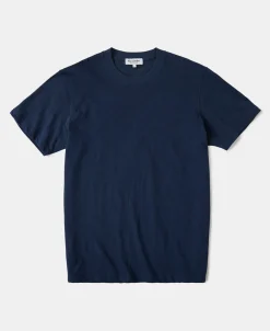 Hot Classic Fit Loopwheel Slub Cotton T-Shirt - Navy Short Sleeve T-Shirts | T-shirts