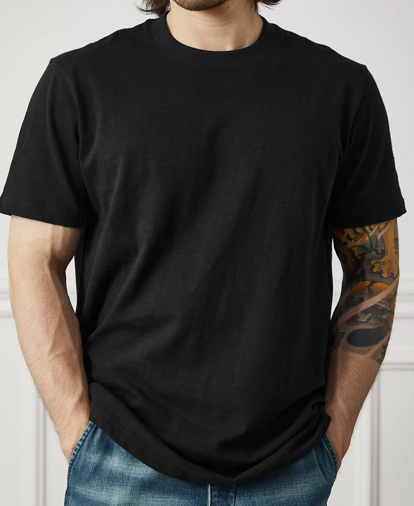 Outlet Classic Fit Loopwheel Slub Cotton T-Shirt - Black Short Sleeve T-Shirts | T-shirts