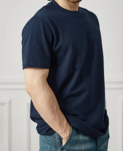 Hot Classic Fit Loopwheel Slub Cotton T-Shirt - Navy Short Sleeve T-Shirts | T-shirts