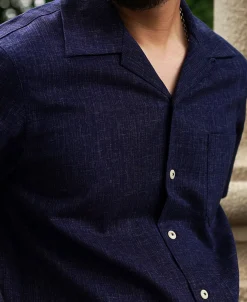 Fashion Classic Indigo Print Open Collar Shirt Short Sleeve Shirts | Shirts