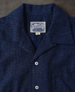 Fashion Classic Indigo Print Open Collar Shirt Short Sleeve Shirts | Shirts