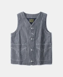 Sale Color Woven Striped Canvas Work Vest Waistcoats