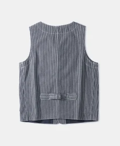 Sale Color Woven Striped Canvas Work Vest Waistcoats