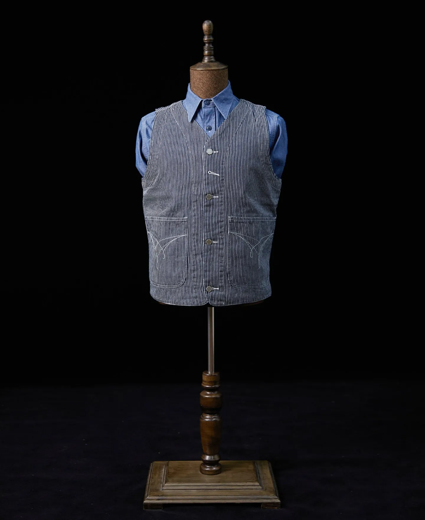 Sale Color Woven Striped Canvas Work Vest Waistcoats