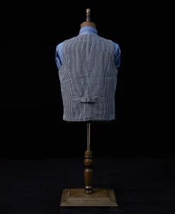Sale Color Woven Striped Canvas Work Vest Waistcoats