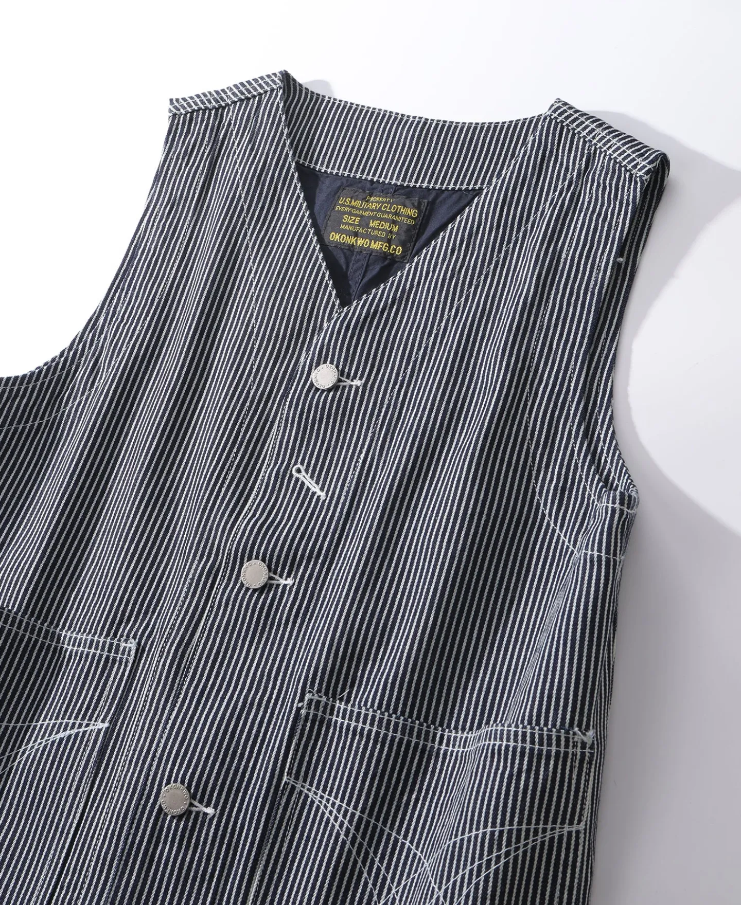 Sale Color Woven Striped Canvas Work Vest Waistcoats