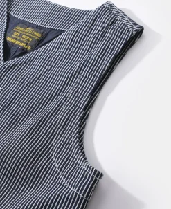 Sale Color Woven Striped Canvas Work Vest Waistcoats