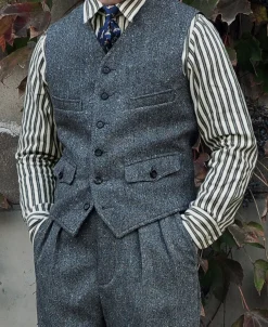 Outlet Coloured Speckle Tweed Safari Vest Waistcoats