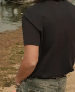 Sale Cotton-Nylon Curved Yoke T-Shirt - Vintage Black Short Sleeve T-Shirts | T-shirts