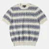 New Diamond Pattern Jacquard Crew Neck T-Shirt - Blue/White Short Sleeve T-Shirts | T-shirts