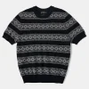 Fashion Diamond Pattern Jacquard Crew Neck T-Shirt - White/Black Short Sleeve T-Shirts | T-shirts