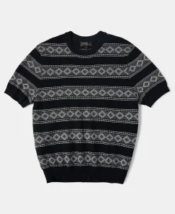 Fashion Diamond Pattern Jacquard Crew Neck T-Shirt - White/Black Short Sleeve T-Shirts | T-shirts