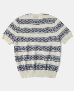 New Diamond Pattern Jacquard Crew Neck T-Shirt - Blue/White Short Sleeve T-Shirts | T-shirts