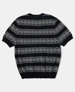 Fashion Diamond Pattern Jacquard Crew Neck T-Shirt - White/Black Short Sleeve T-Shirts | T-shirts
