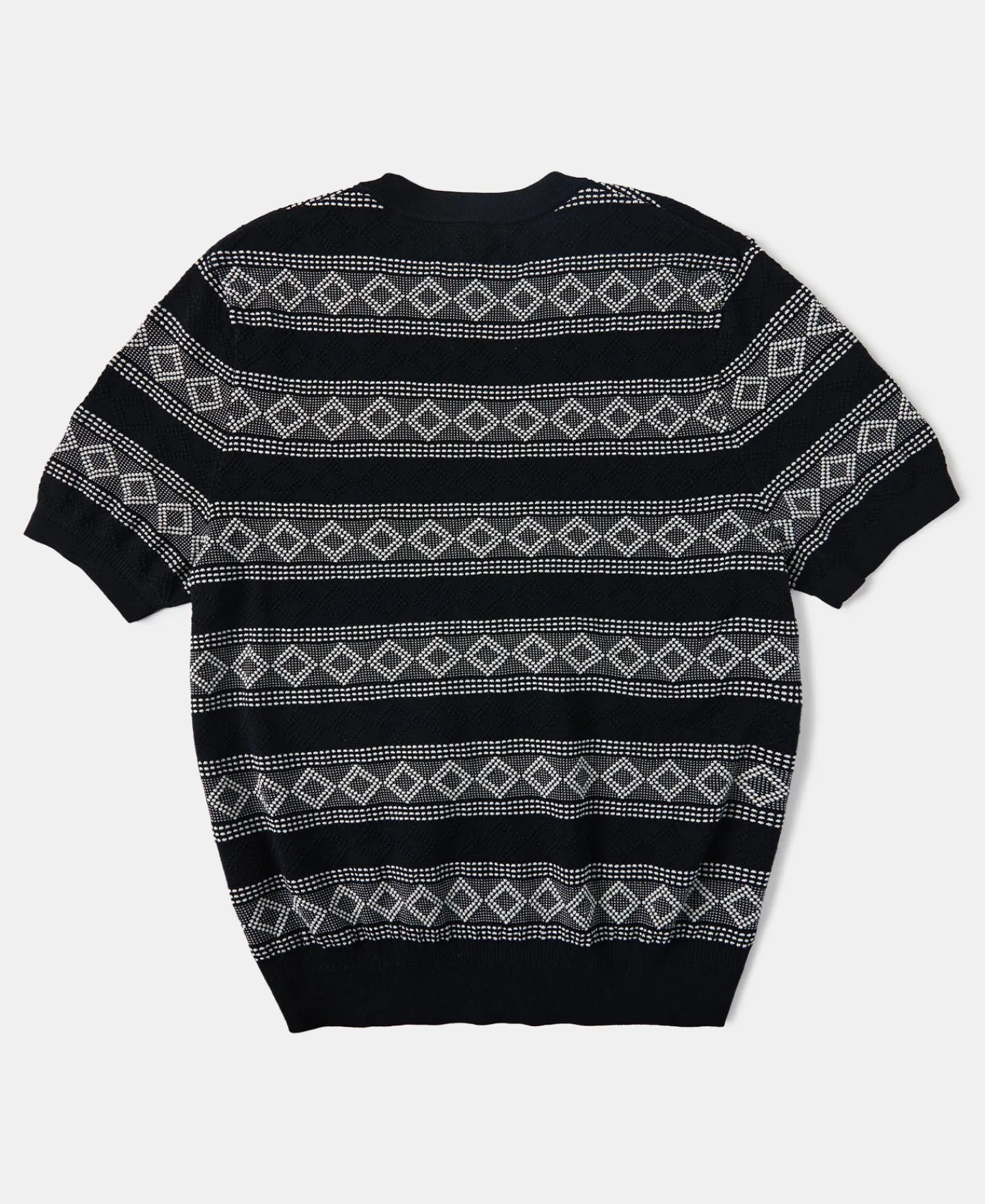 Fashion Diamond Pattern Jacquard Crew Neck T-Shirt - White/Black Short Sleeve T-Shirts | T-shirts
