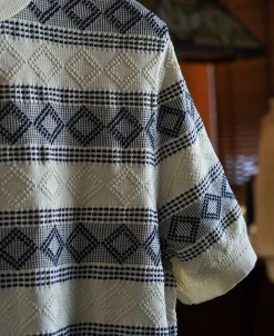 New Diamond Pattern Jacquard Crew Neck T-Shirt - Blue/White Short Sleeve T-Shirts | T-shirts