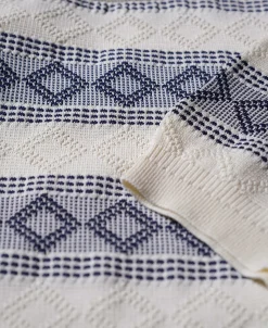 New Diamond Pattern Jacquard Crew Neck T-Shirt - Blue/White Short Sleeve T-Shirts | T-shirts