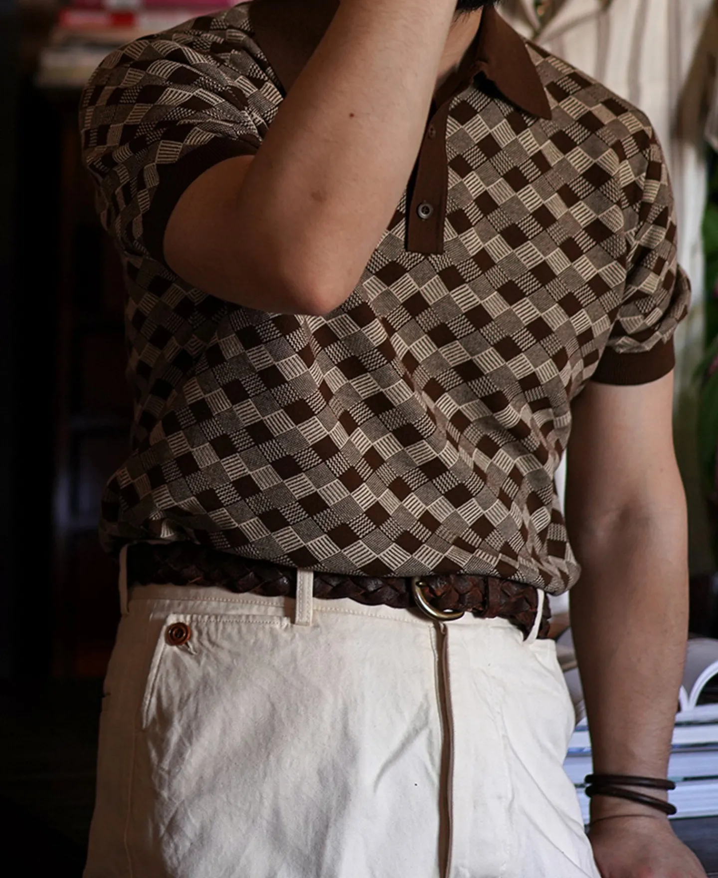 Outlet Diamond Pattern Retro Knitted Polo Shirt Knitwear&sweaters | Polo Shirts