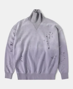 Best Distressed Splatter Paint Turtleneck Sweatshirt - Pale Purple Sweatshirts&hoodies