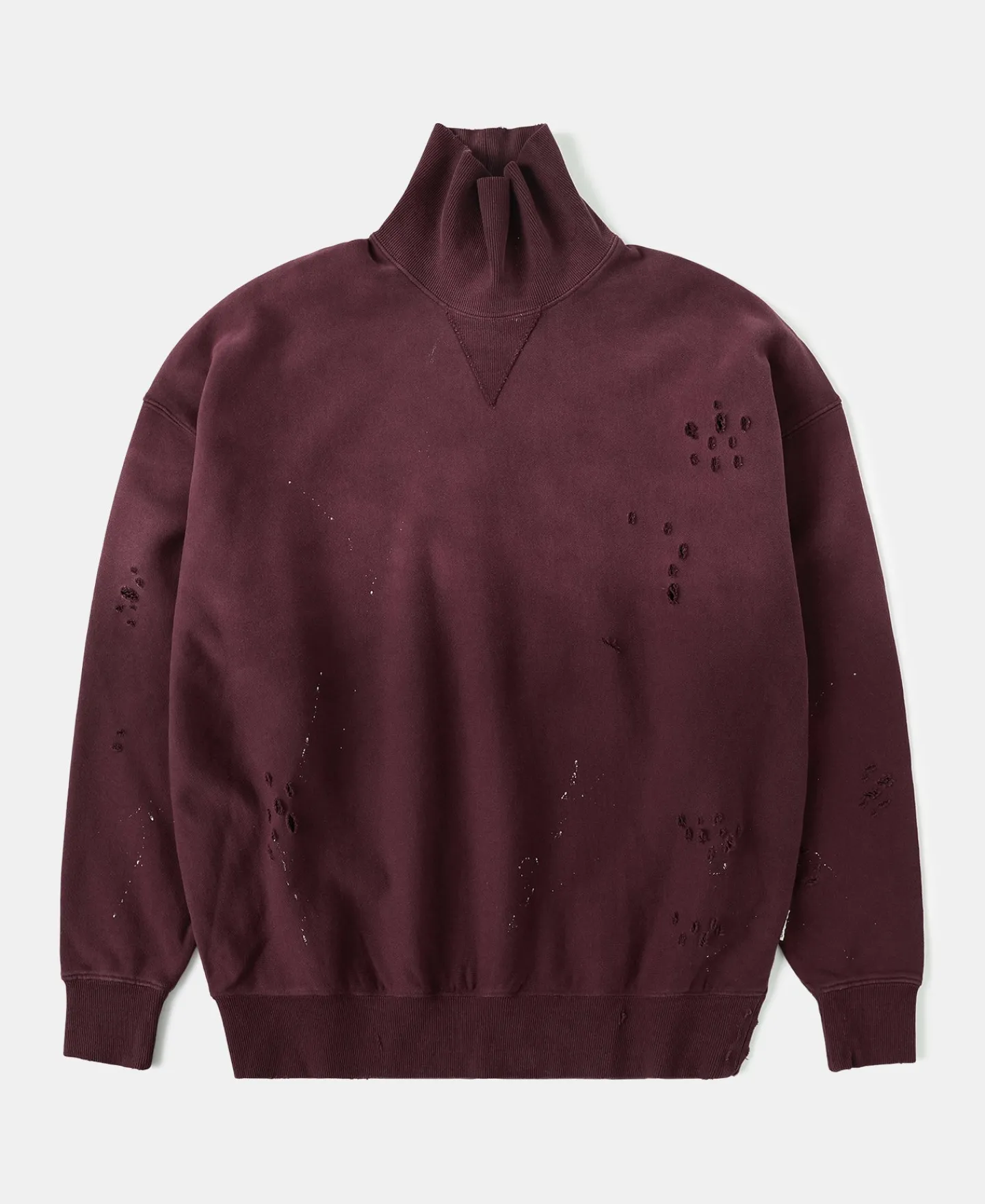 Best Distressed Splatter Paint Turtleneck Sweatshirt - Wine Sweatshirts&hoodies