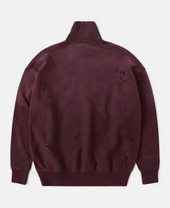 Best Distressed Splatter Paint Turtleneck Sweatshirt - Wine Sweatshirts&hoodies