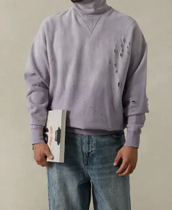 Best Distressed Splatter Paint Turtleneck Sweatshirt - Pale Purple Sweatshirts&hoodies