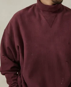 Best Distressed Splatter Paint Turtleneck Sweatshirt - Wine Sweatshirts&hoodies