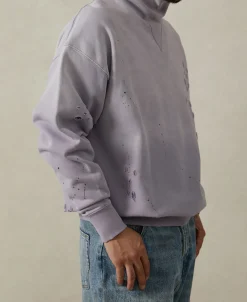 Best Distressed Splatter Paint Turtleneck Sweatshirt - Pale Purple Sweatshirts&hoodies
