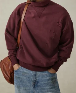 Best Distressed Splatter Paint Turtleneck Sweatshirt - Wine Sweatshirts&hoodies