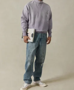 Best Distressed Splatter Paint Turtleneck Sweatshirt - Pale Purple Sweatshirts&hoodies