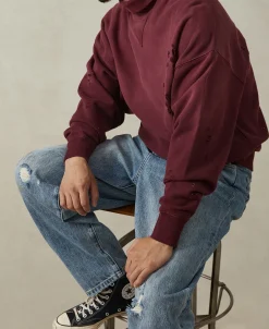 Best Distressed Splatter Paint Turtleneck Sweatshirt - Wine Sweatshirts&hoodies