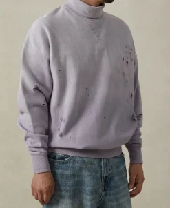 Best Distressed Splatter Paint Turtleneck Sweatshirt - Pale Purple Sweatshirts&hoodies