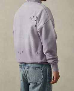 Best Distressed Splatter Paint Turtleneck Sweatshirt - Pale Purple Sweatshirts&hoodies