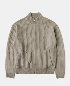 Online Distressed Wool Blend Zip-Up Sweater Knitwear&sweaters