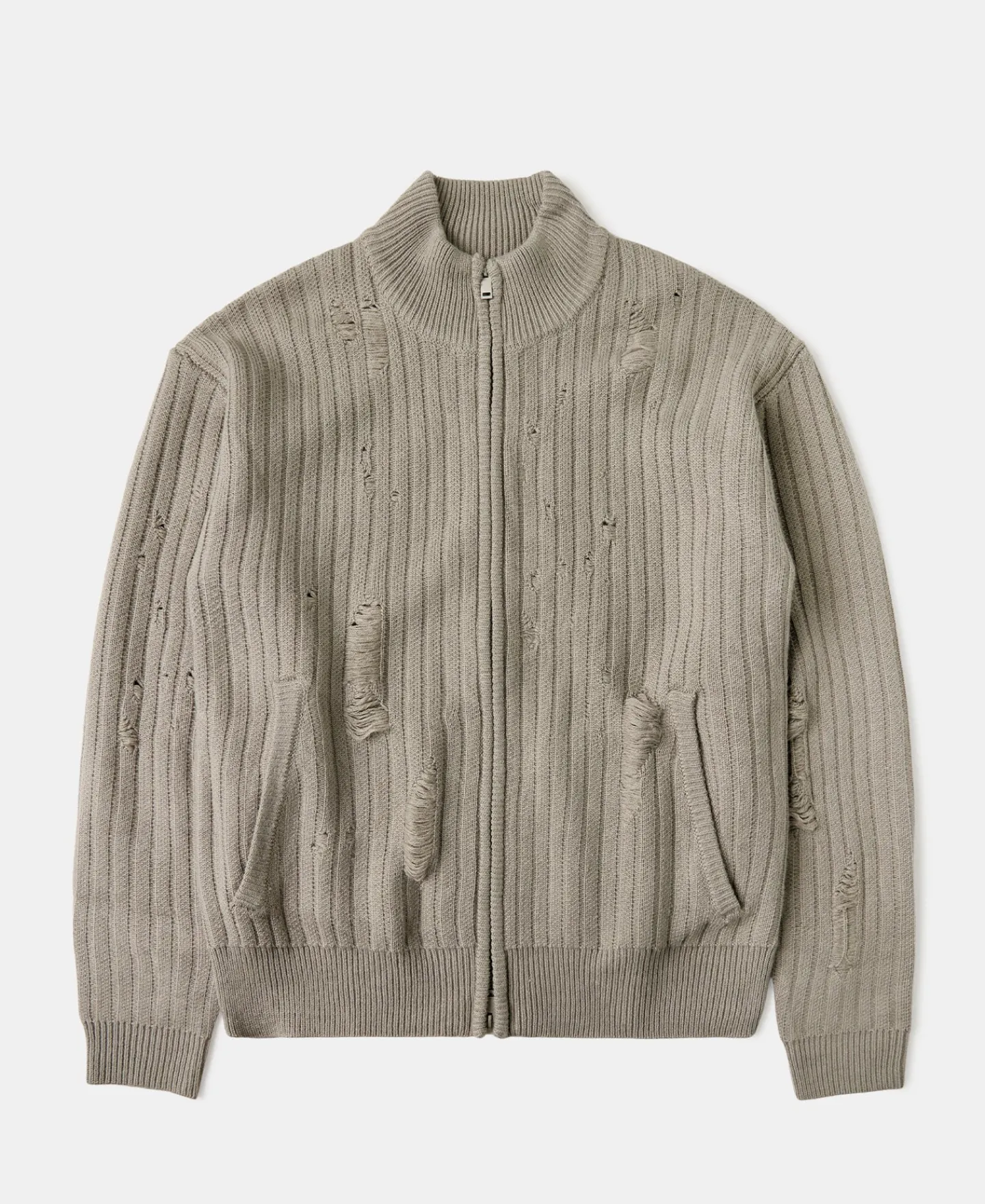 Online Distressed Wool Blend Zip-Up Sweater Knitwear&sweaters