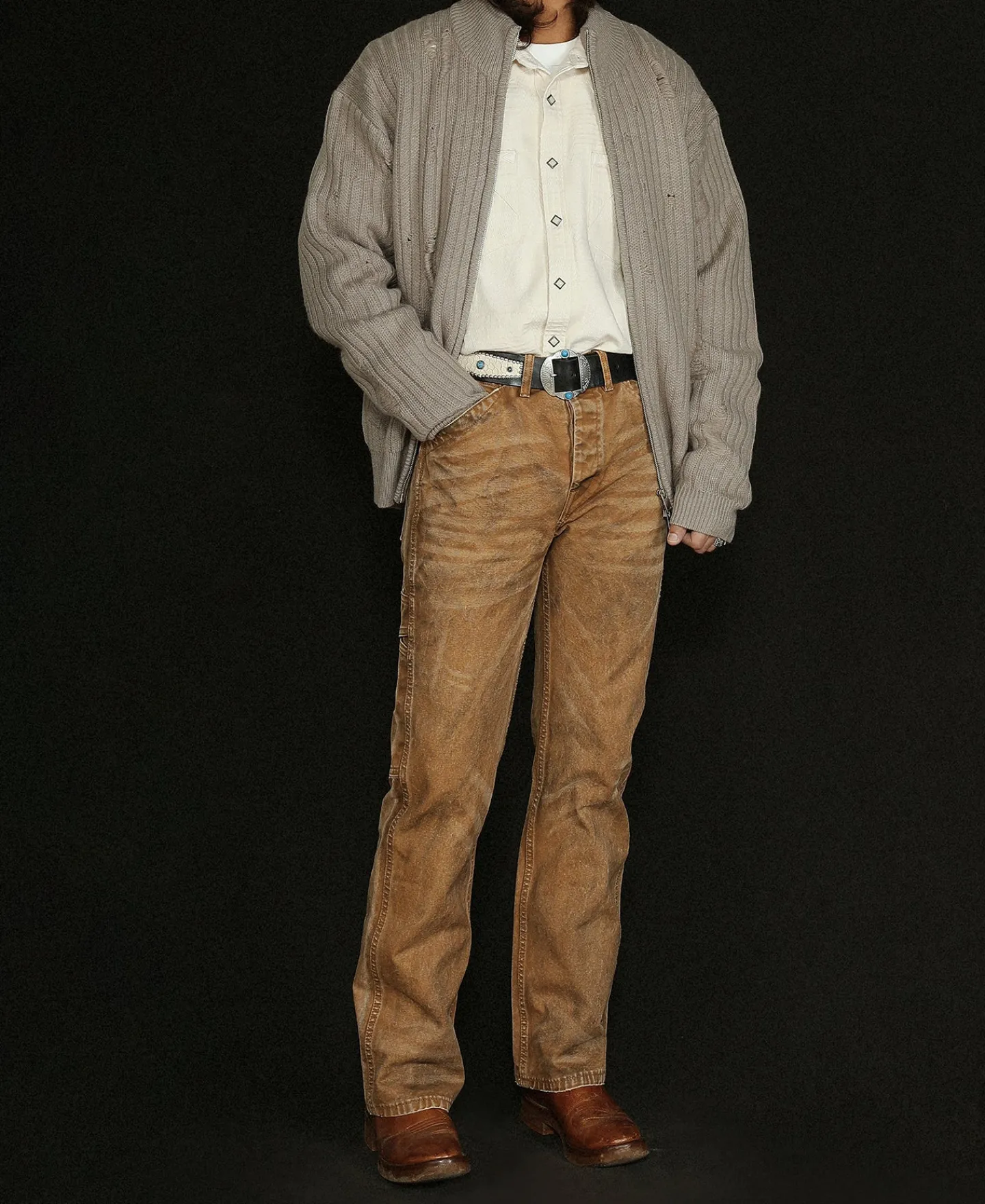 Online Distressed Wool Blend Zip-Up Sweater Knitwear&sweaters