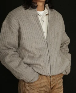 Online Distressed Wool Blend Zip-Up Sweater Knitwear&sweaters