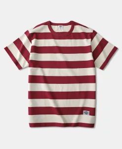 Sale Heavyweight Cotton Wide Striped T-Shirt - Red/Apricot Short Sleeve T-Shirts | T-shirts