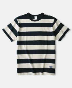 Discount Heavyweight Cotton Wide Striped T-Shirt - Blue/Apricot T-shirts | Short Sleeve T-Shirts